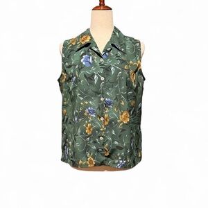 Floral Sleeveless Button-Up Blouse